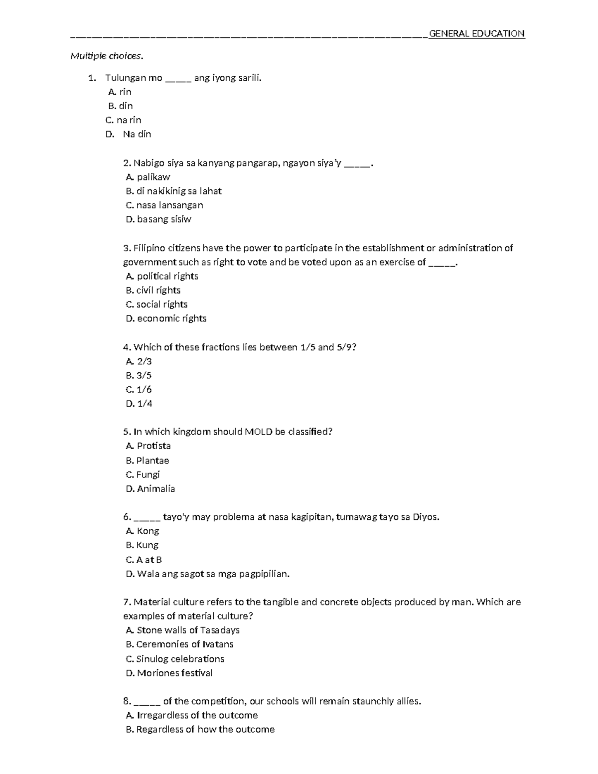 General Education 150: Quiz Review & Practice Questions - Studocu