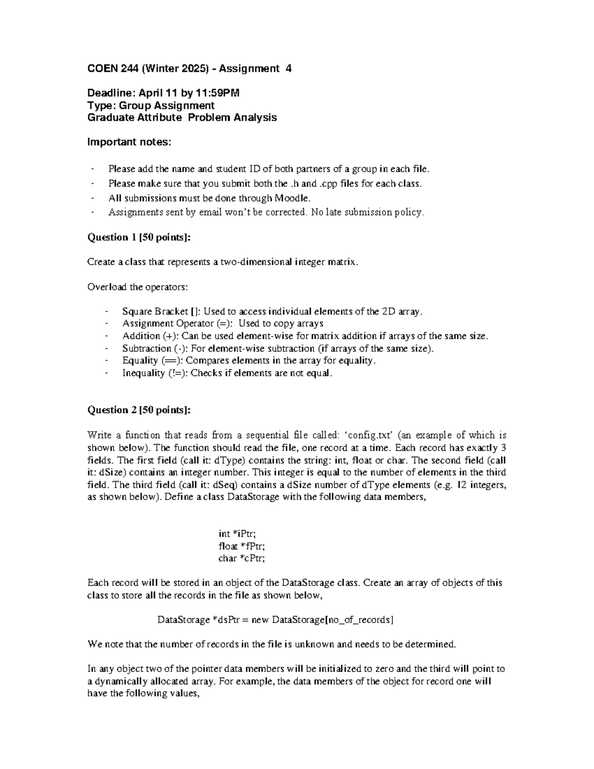 COEN 244 W25 A4 - Group Assignment Instructions and Details - Studocu