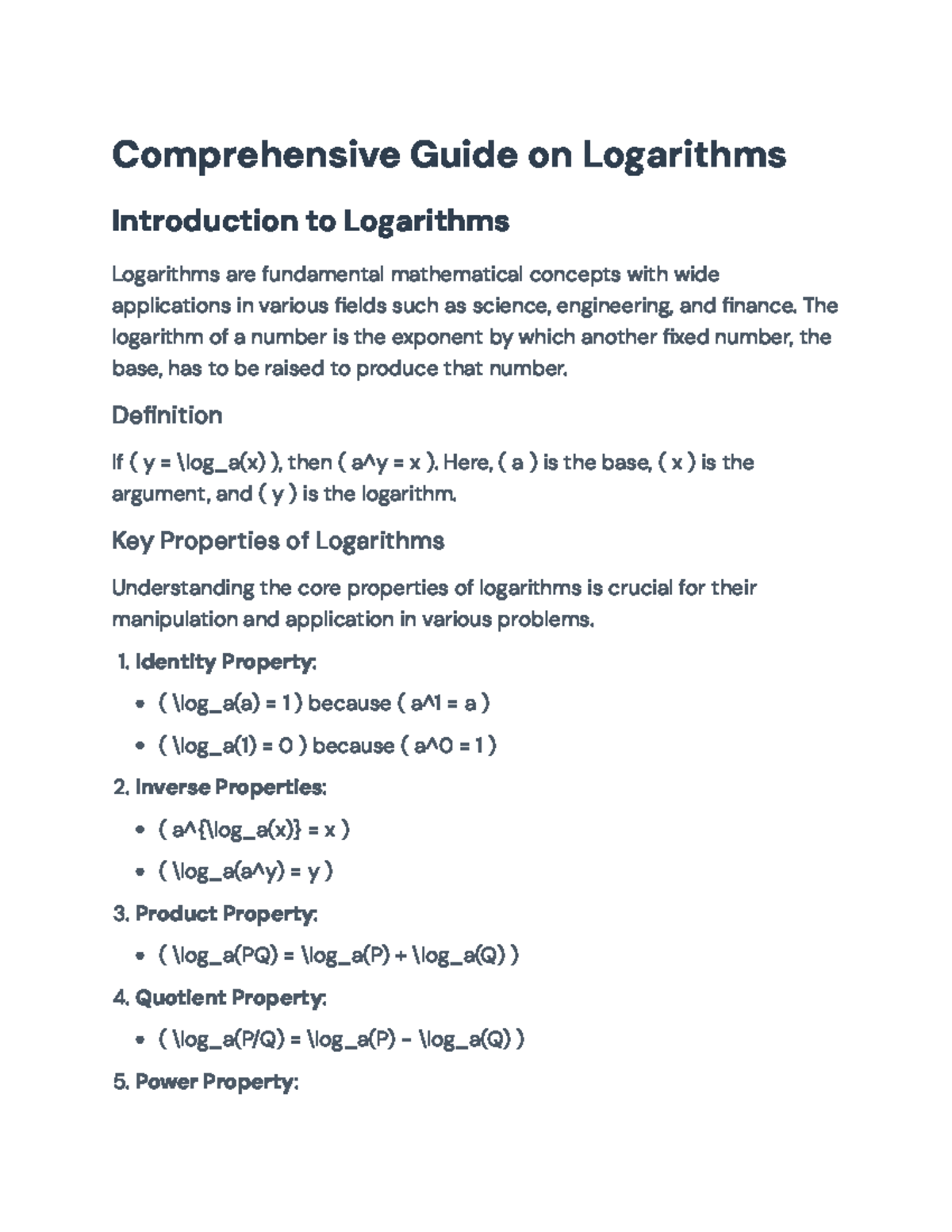 Comprehensive Guide on Logarithms: Properties, Examples, and Solutions ...