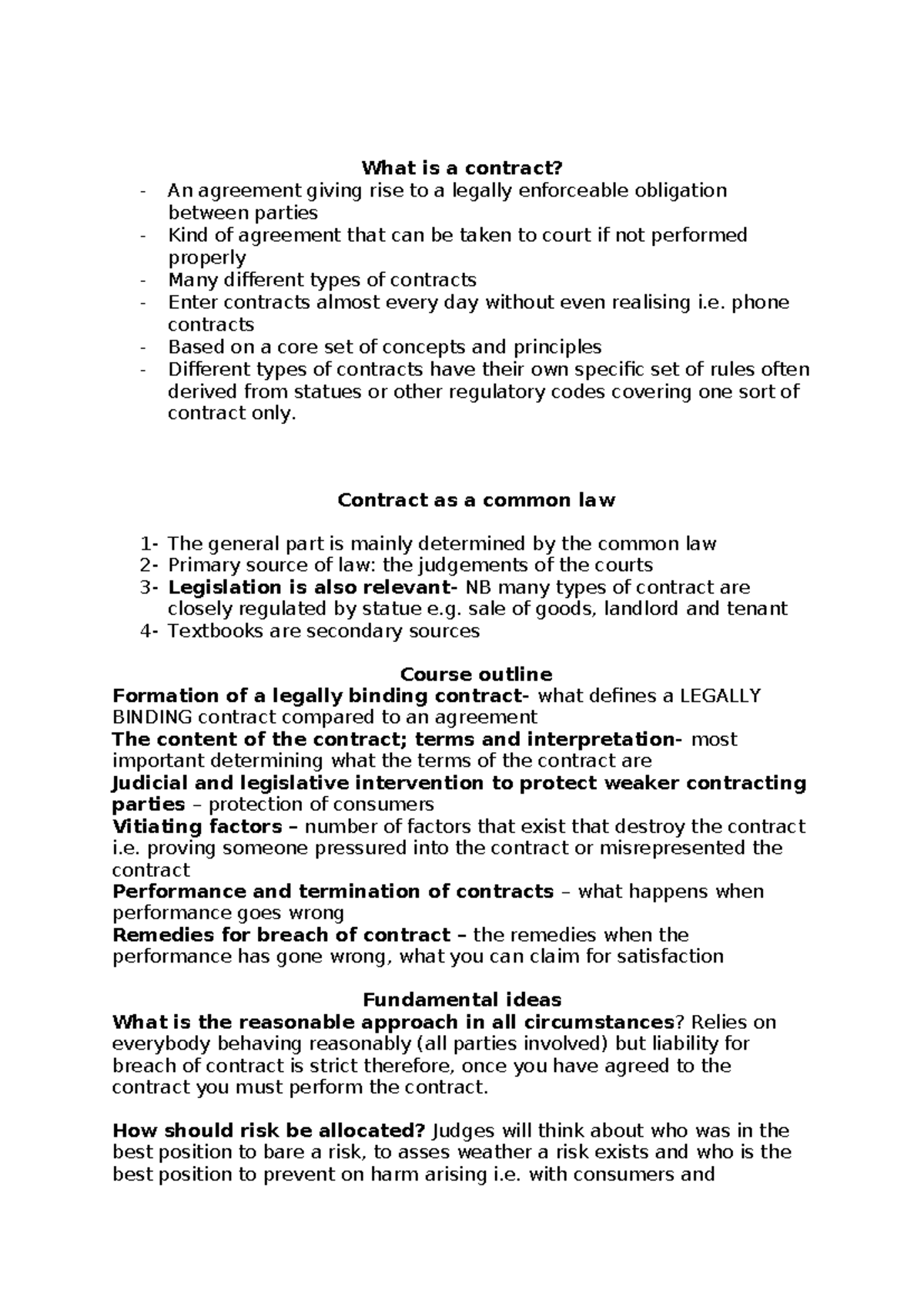 Introduction to contact law lecture 2 - What is a contract? An ...
