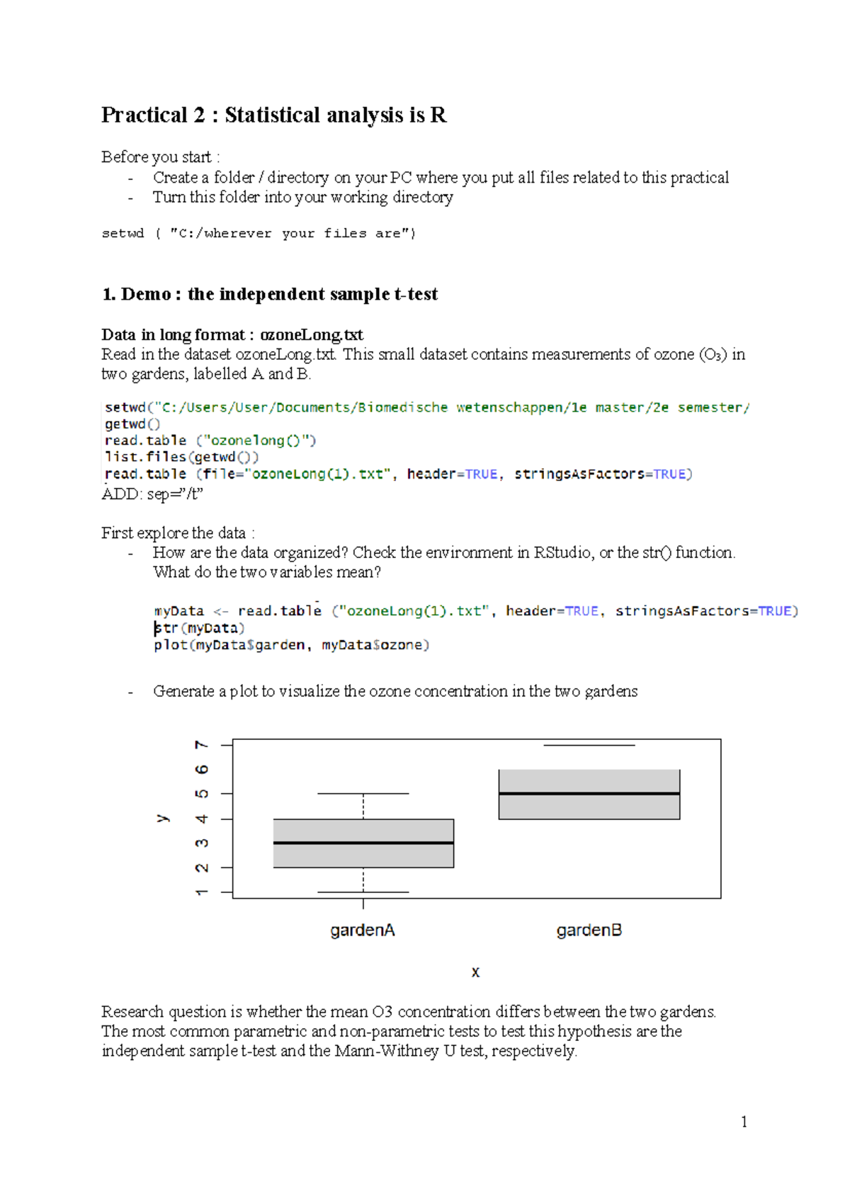 Practical 2 advanced data analysis in class - Practical 2 : Statistical ...