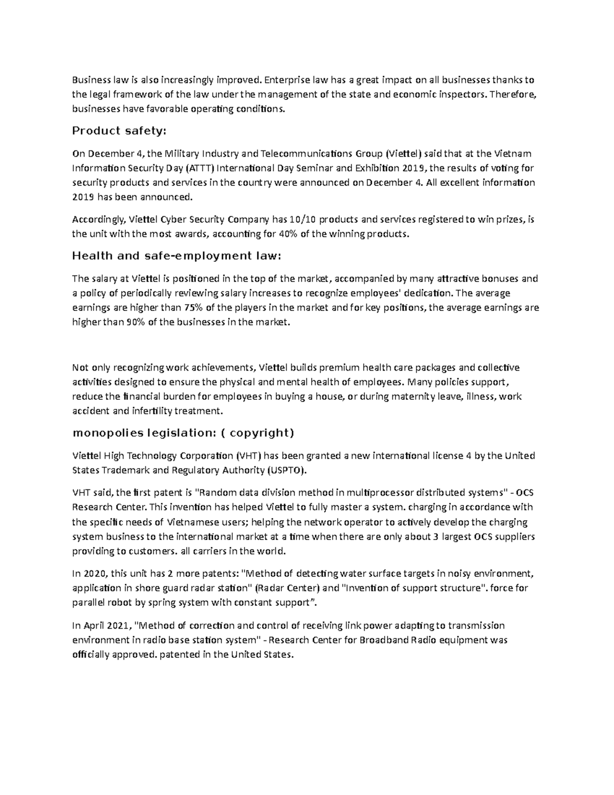 Viettel Pestle( legal factor) - Business law is also increasingly ...