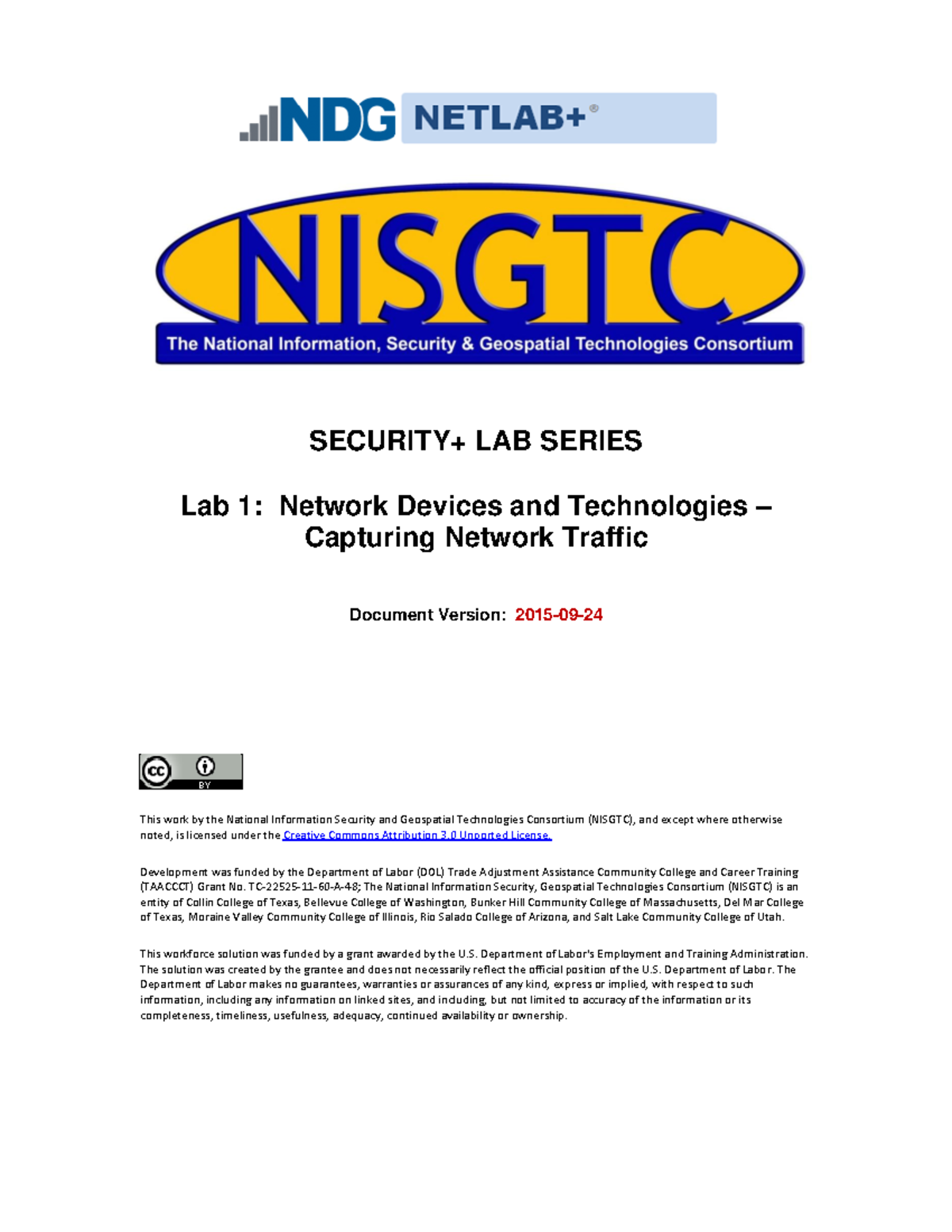 NDG Nisgtc Security Lab1 - SECURITY+ LAB SERIES Lab 1: Network Devices ...