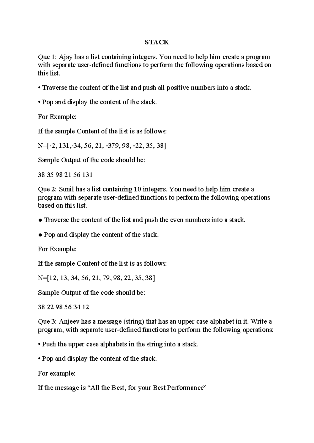 Stack Board Practical Questions for Programming Tasks - Studocu