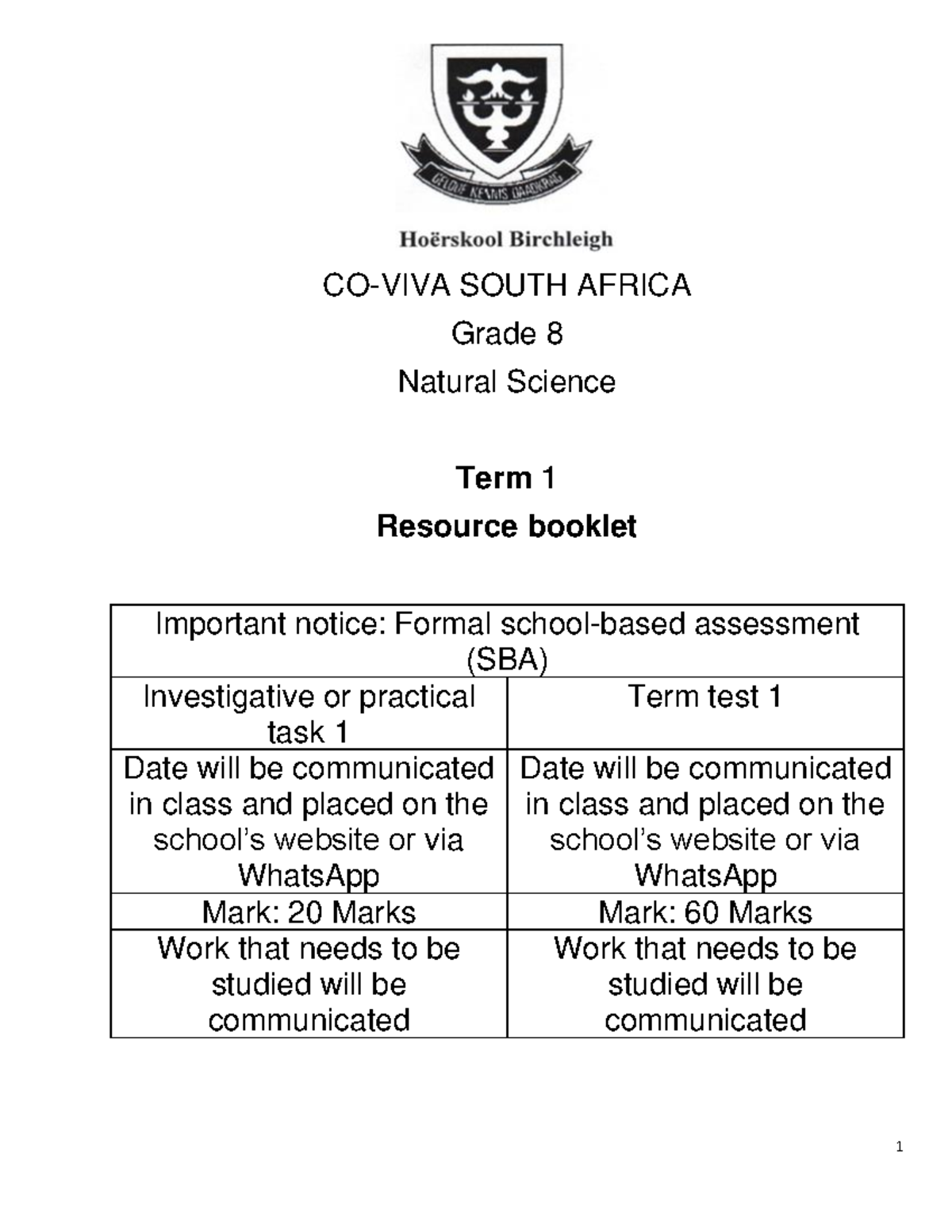 Gr 8 Natural Sciences Term 1 Resource Booklet & Investigations - Studocu