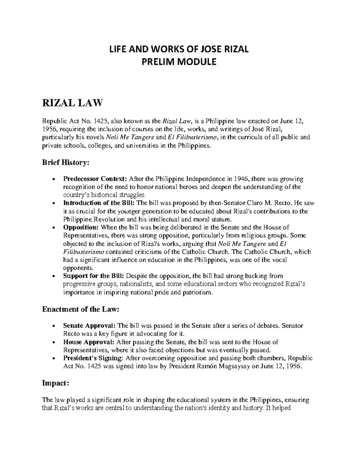 Rizal Prelim Module: Life and Works of José Rizal - Studocu
