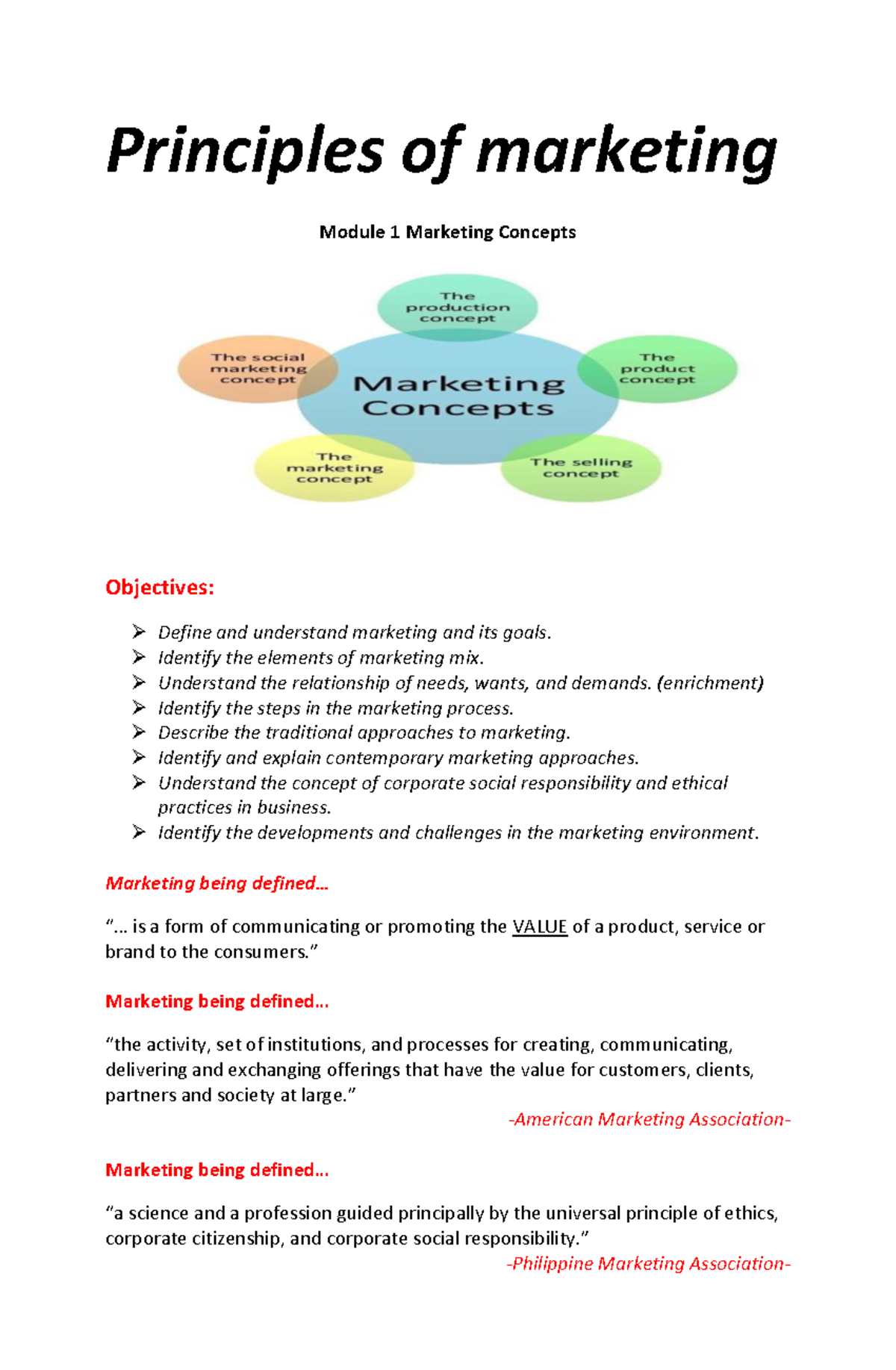 M 1 Marketing Concepts - Comprehensive Lecture Notes and Insights - Studocu