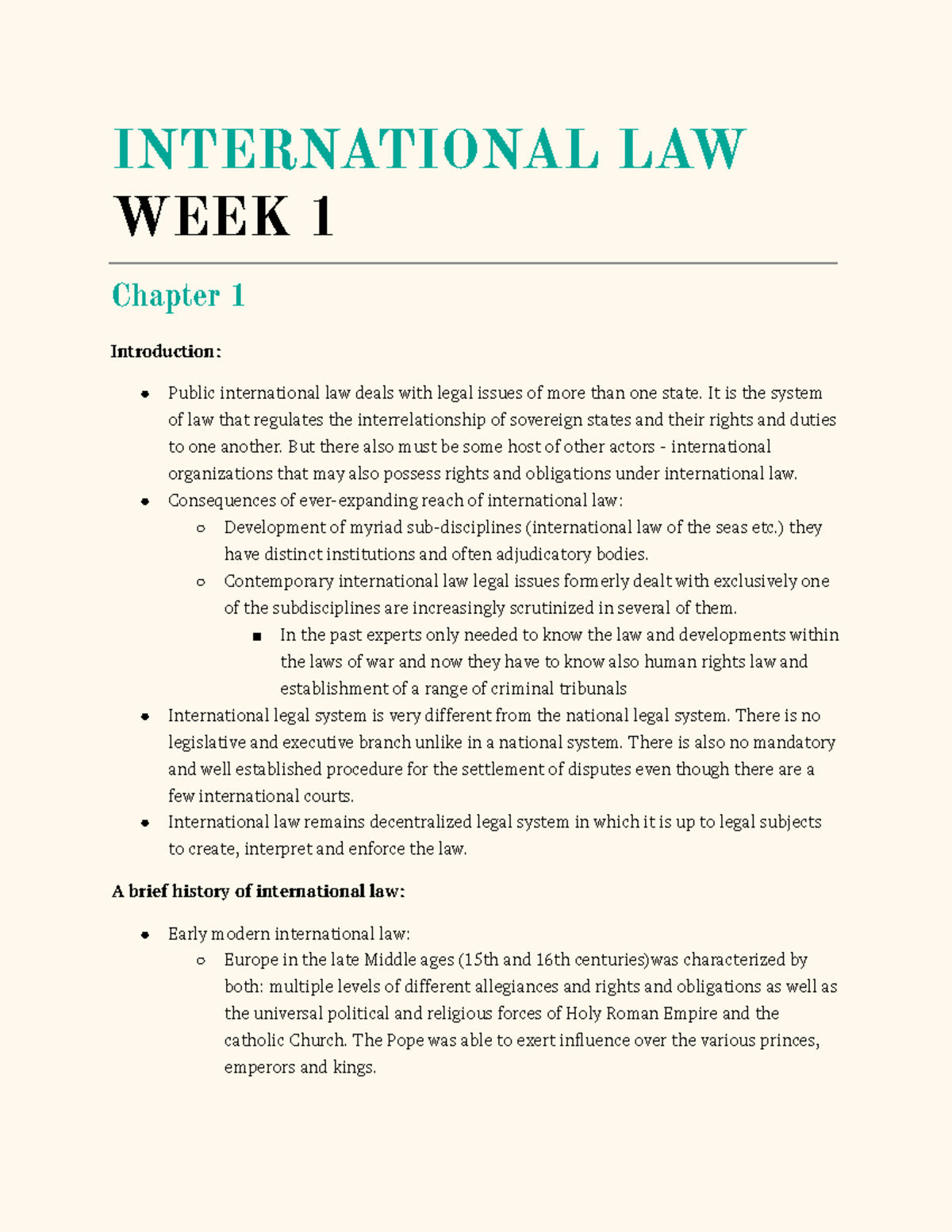 International Law Overview: Insights from Week 1 (IL101) - Studeersnel