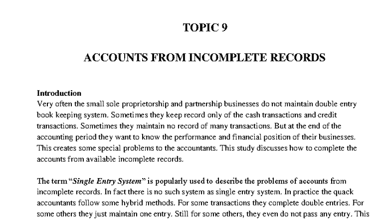 Topic 9: Accounting for Incomplete Records - A Comprehensive Guide ...