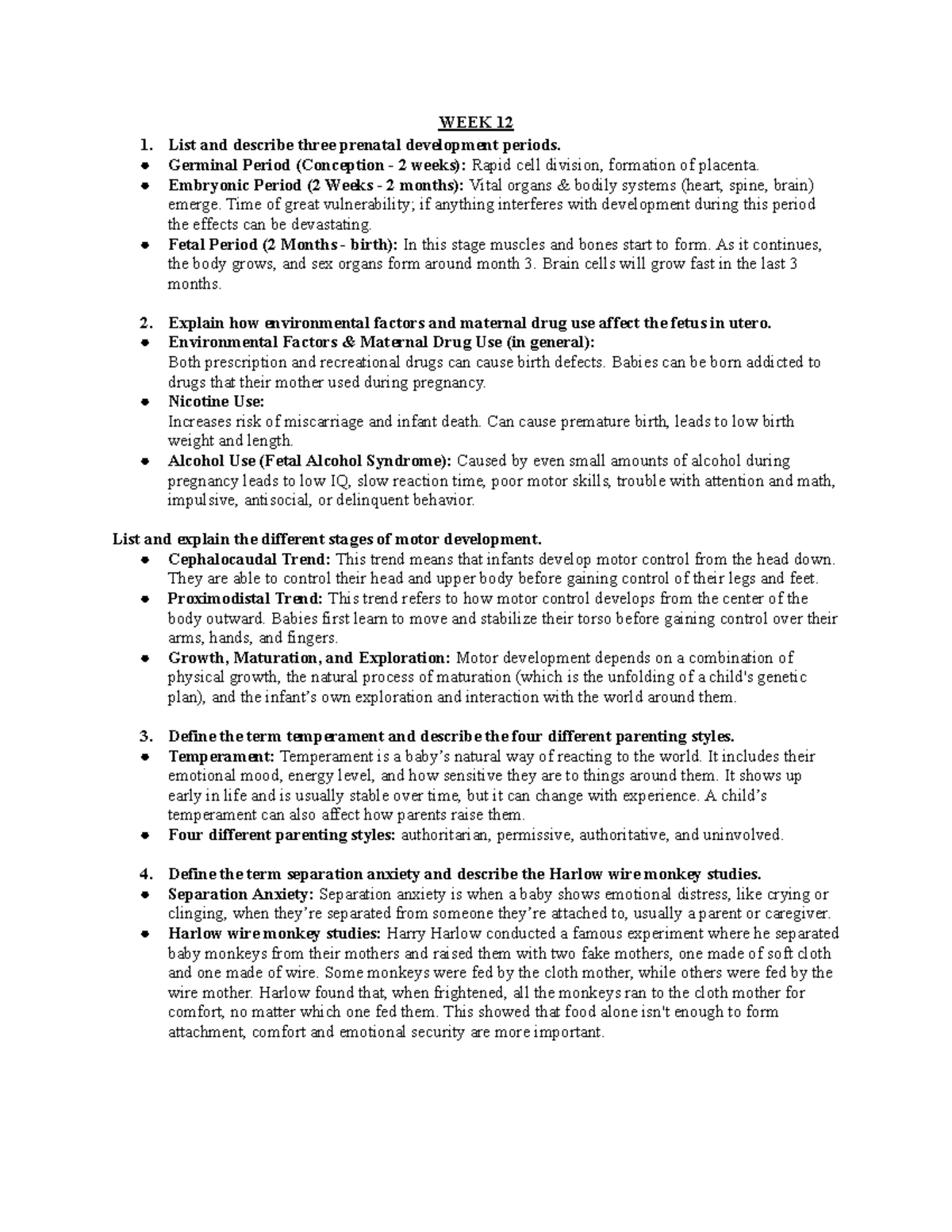 PSYC 301 Final Exam Study Notes on Development and Behavior - Studocu