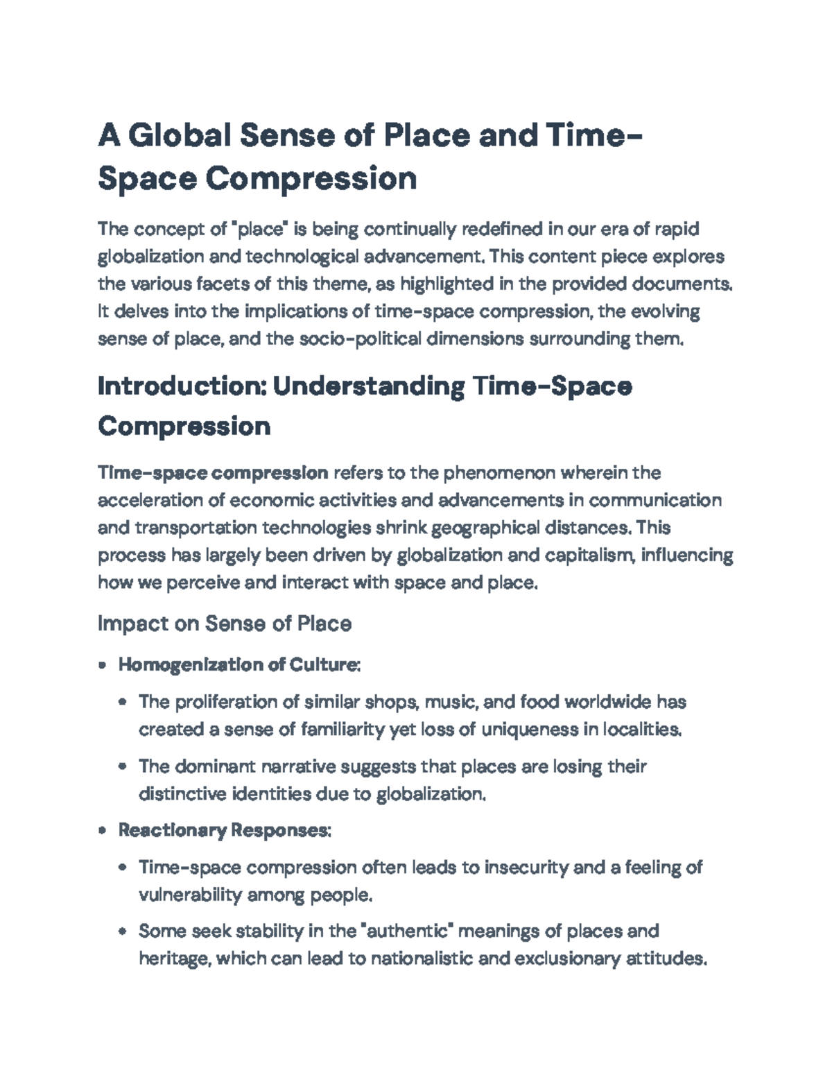 Exploring Time-Space Compression: A Global Perspective on Place - A ...