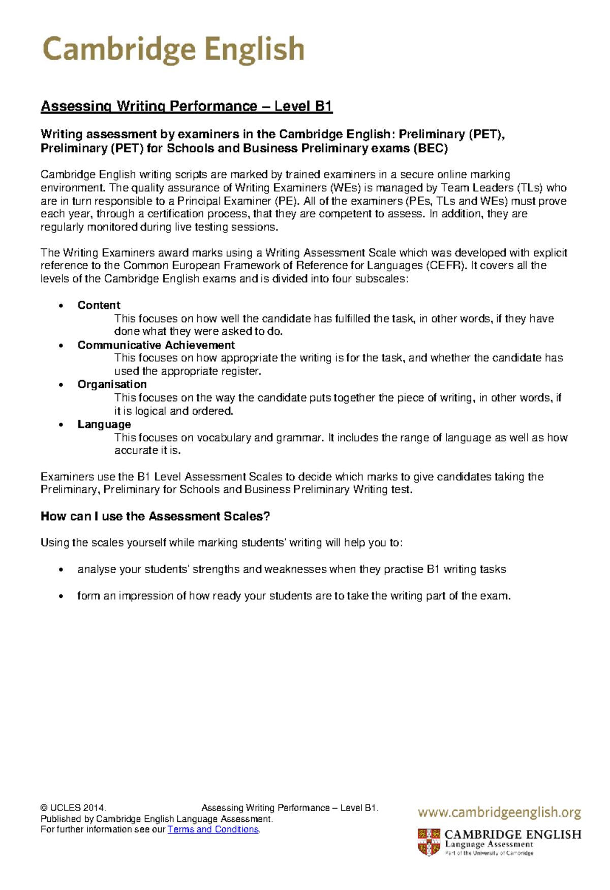 231794 cambridge english assessing writing performance at level b1 ...