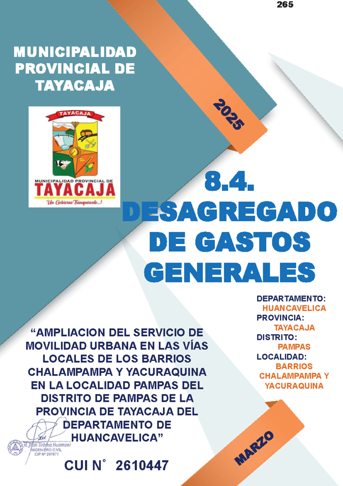 Desglose de Gastos Generales para Movilidad Urbana en Tayacaja 2610447 ...