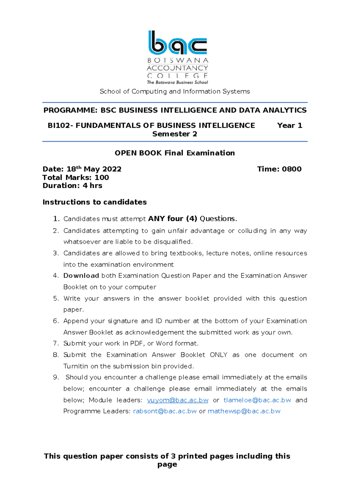 BSC BI & Data Analytics: Final Exam Guide - Semester 2, Year 1 - Studocu
