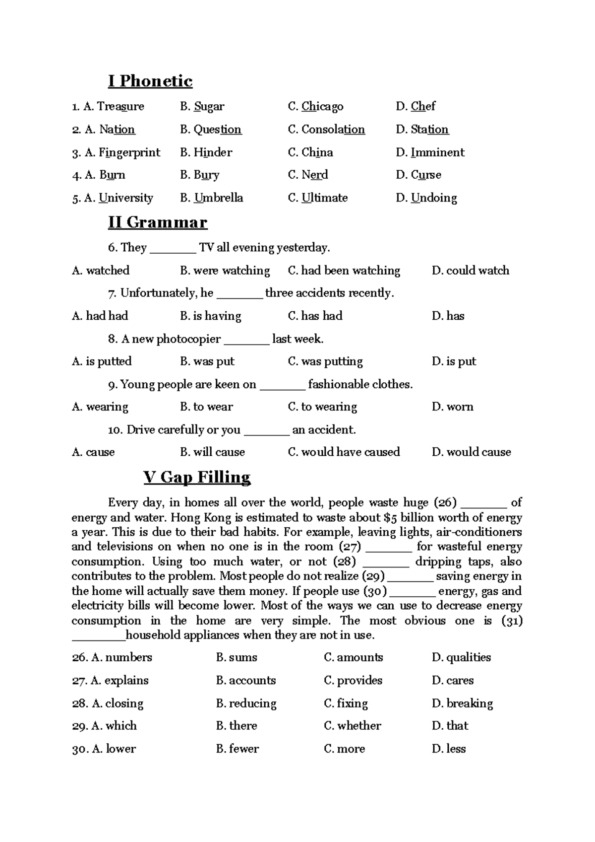 Test 1 - Phonetics, Grammar, and Vocabulary Exercises - Studocu