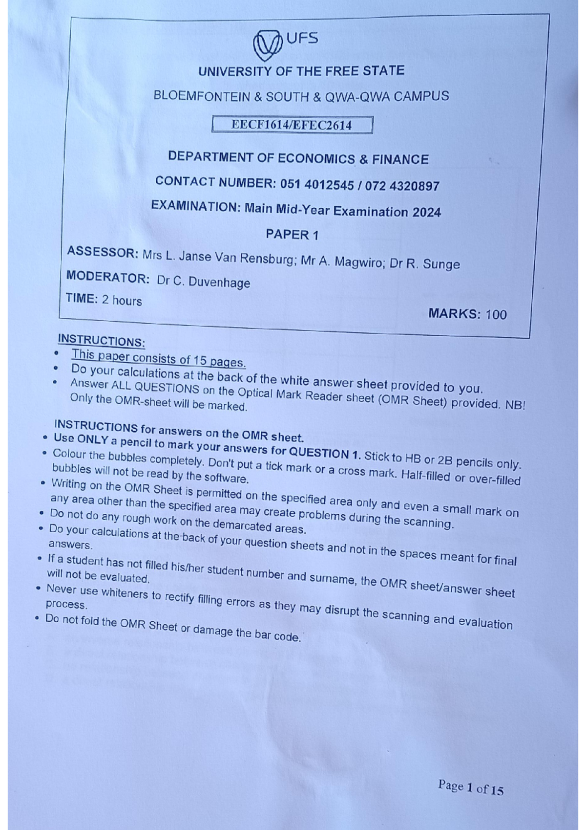 UFS ECON 2024 Final Exam Paper 1: Economics Theory & Practice - Studocu