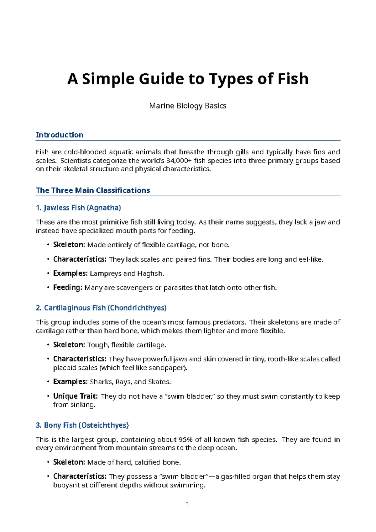 Marine Biology 101: Types of Fish Overview Guide - Studocu