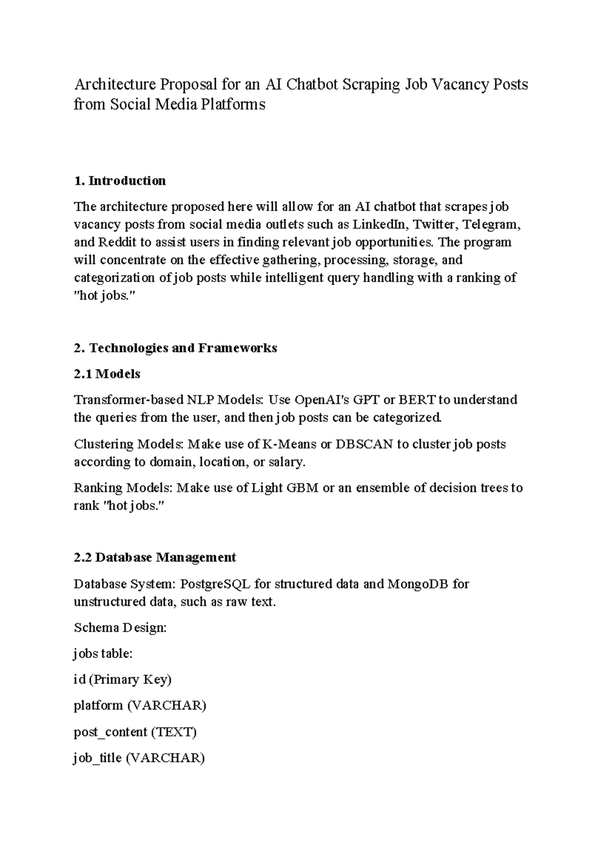 Architecture Proposal for an AI Chatbot Scraping Job Vacancy Posts from ...