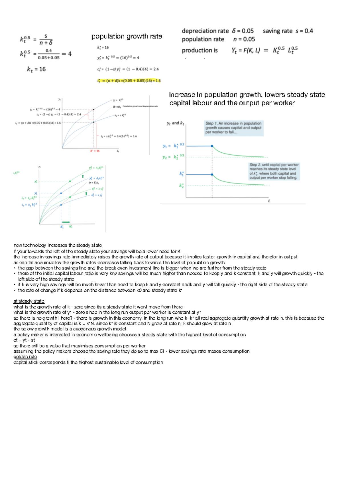 ECON 101: Final Exam Notes on Population Growth & Steady State Dynamics ...