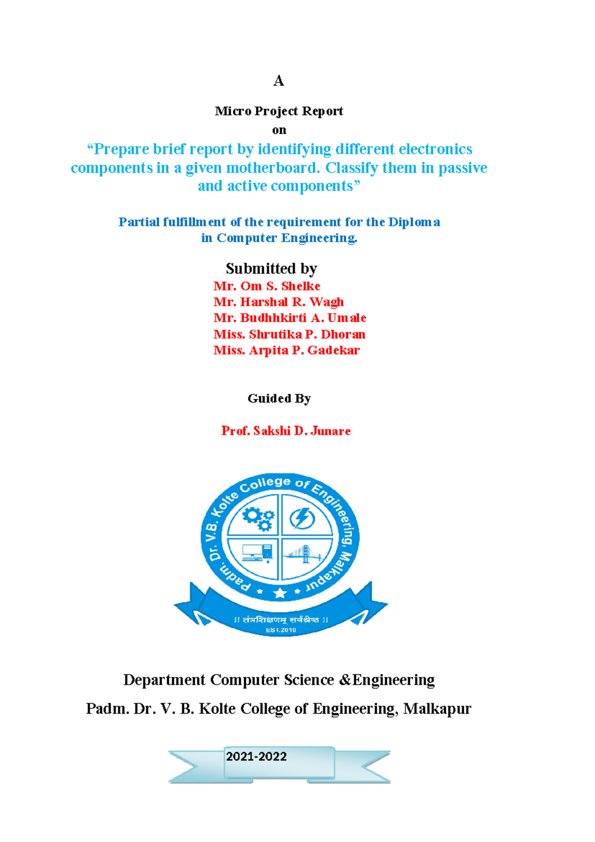Micro Project Report on Electronics Components in Motherboards - Code ...