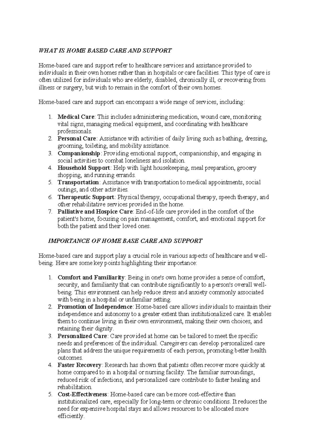 Home-Based Care and Support: Comprehensive Updated Notes - Studocu