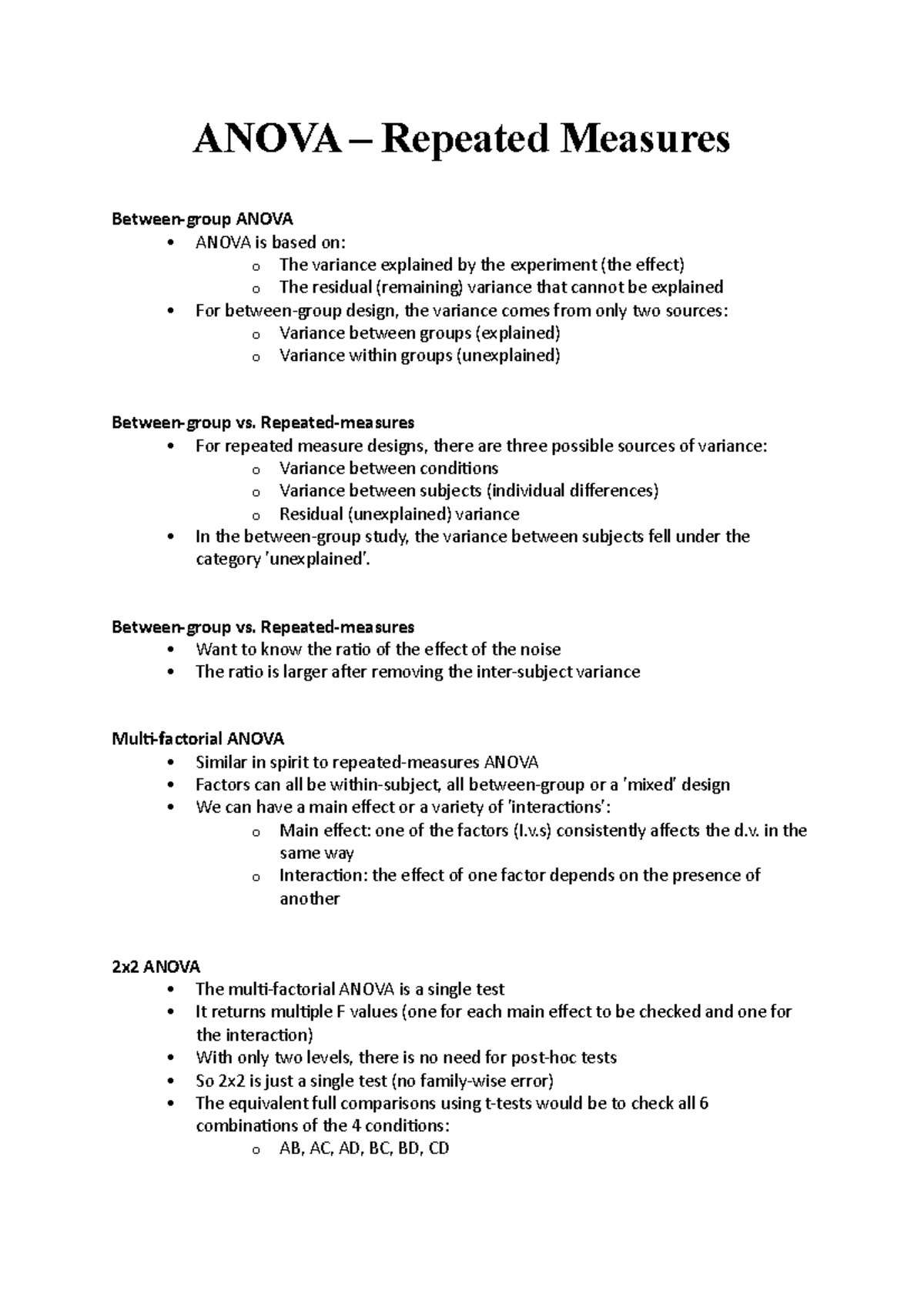 Anova - Repeated Measures - ANOVA – Repeated Measures Between-group ...