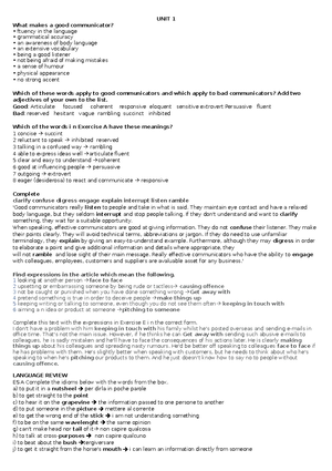 Market Leader - Upper Intermediate (3°ANNO) - UNIT 1: COMMUNICATION ...