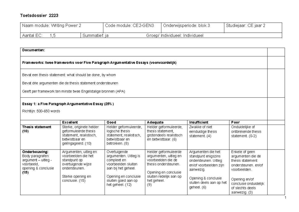 Rubric and Assignment Guidelines for CE2-GEN3 Writing Power 2 - Studeersnel