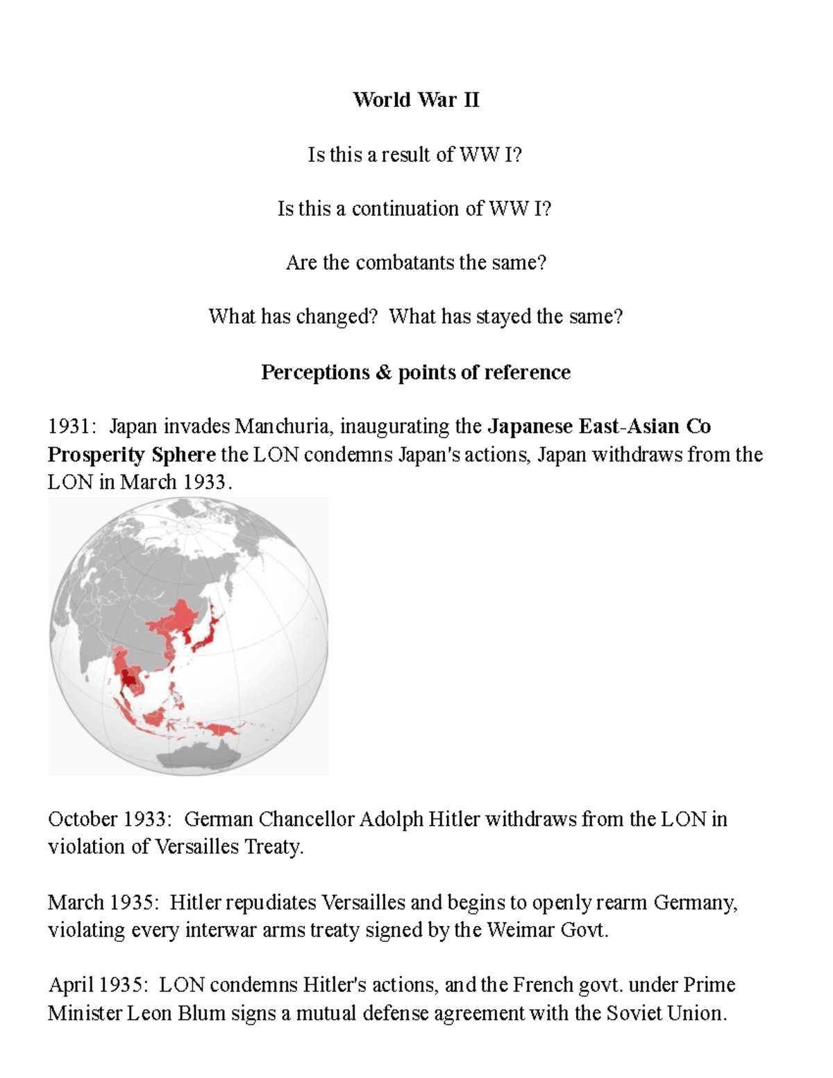World War II: Causes and Key Events Overview - Studocu