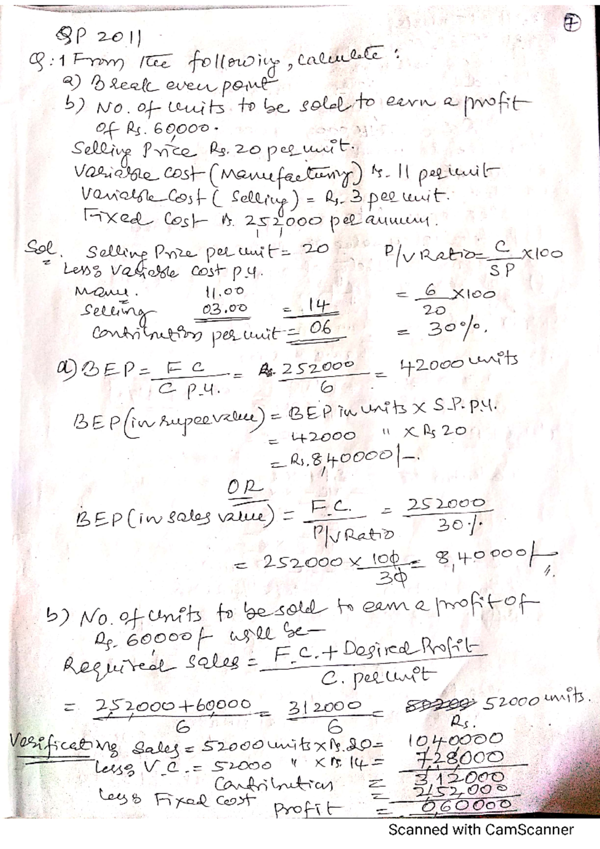 Marginal Costing Problems: BEP and Profits Analysis - QP 2011-2019 ...