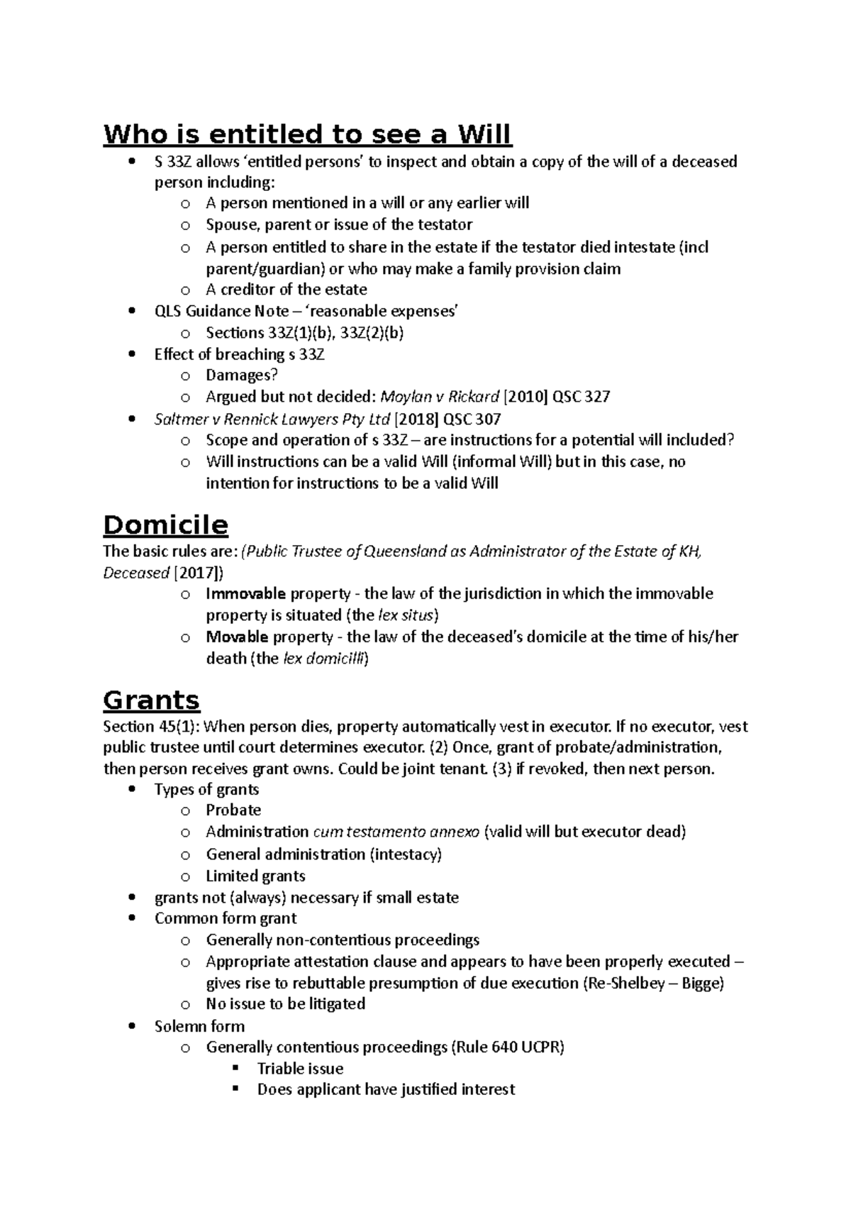 Final Exam Notes for Law 101: Wills, Estates, and Executors - Studocu