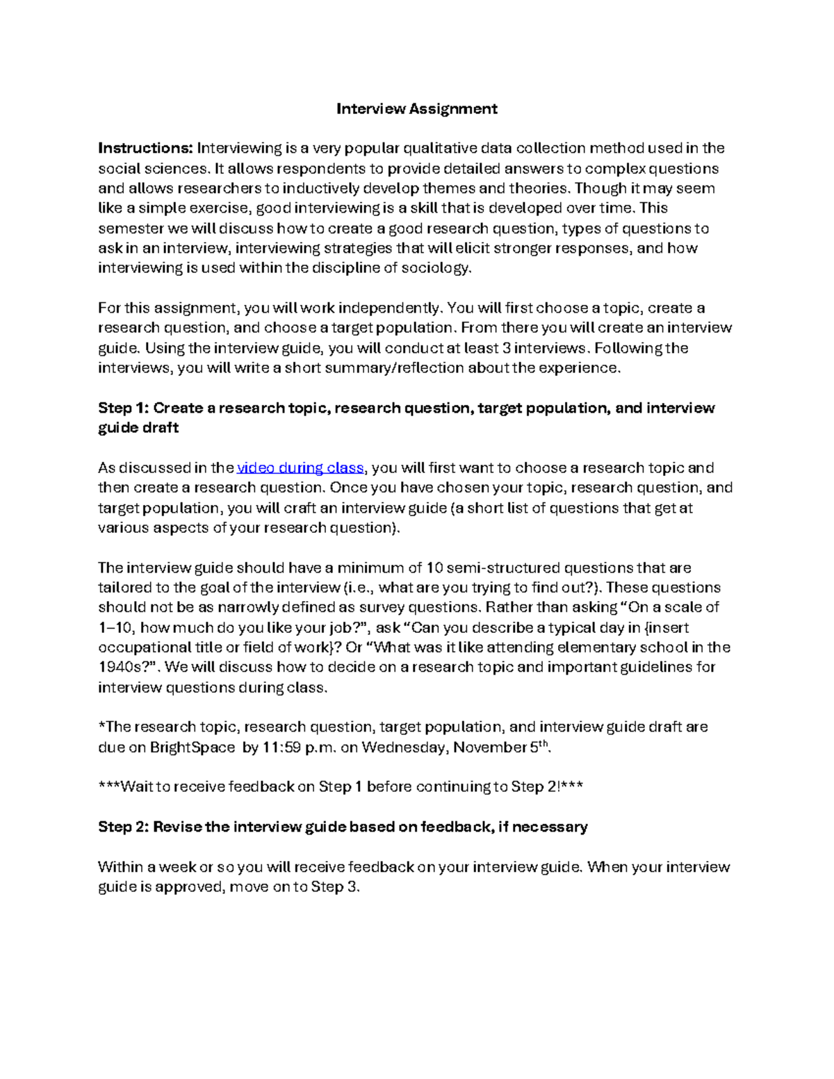 Interview Assignment Instructions: Qualitative Research Methods (SOC ...