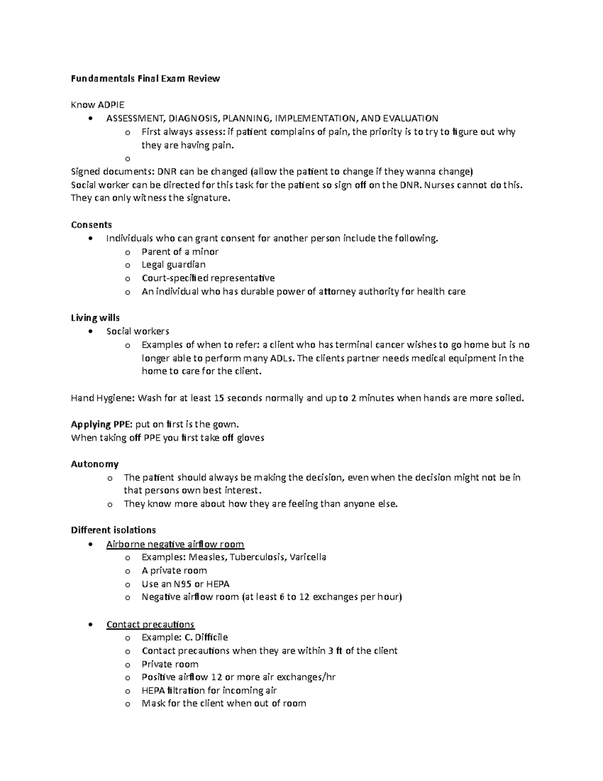 Fundamentals NURS 101 Final Exam Study Guide: ADPIE & Patient Care ...