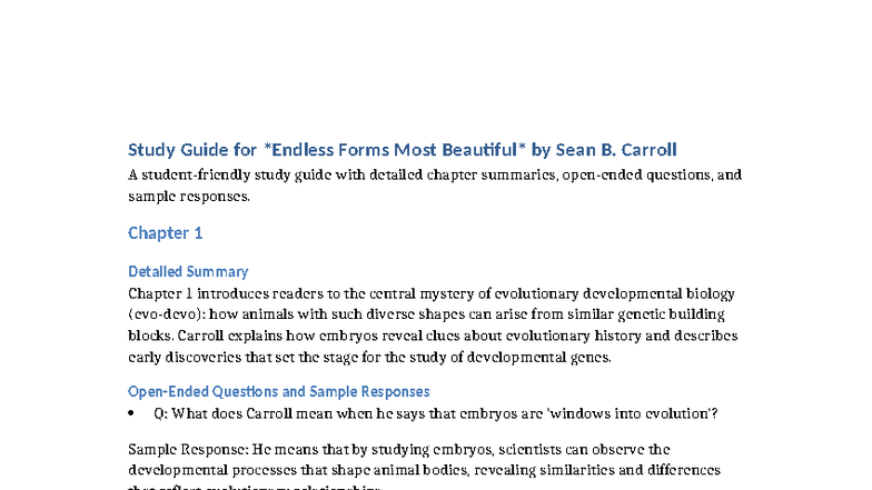 Endless Forms Most Beautiful Study Guide (BIO 101) - Studocu