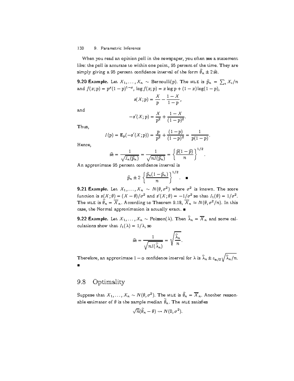 130 9. Parametric Inference and Confidence Intervals in Statistics ...