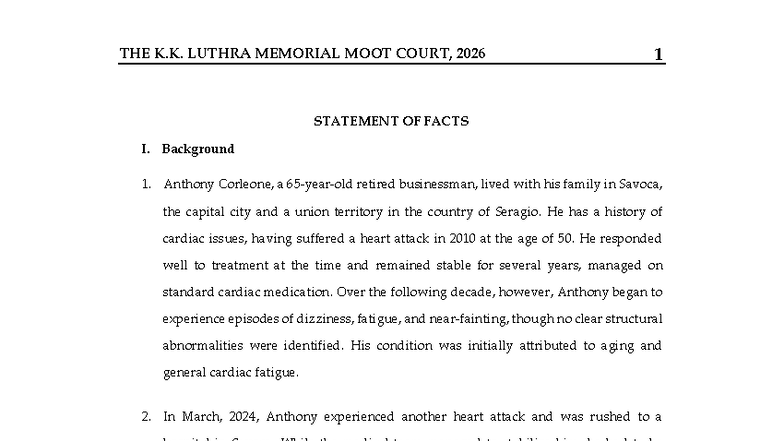 K.K. Luthra Memorial Moot Court Problem, 2026: Case of Anthony Corleone ...