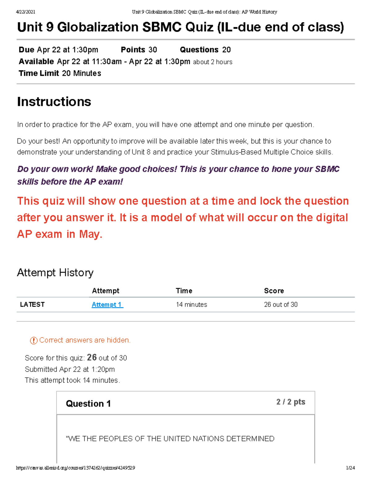 Unit 9: SBMC Quiz on Globalization for AP World History 1 - Studocu