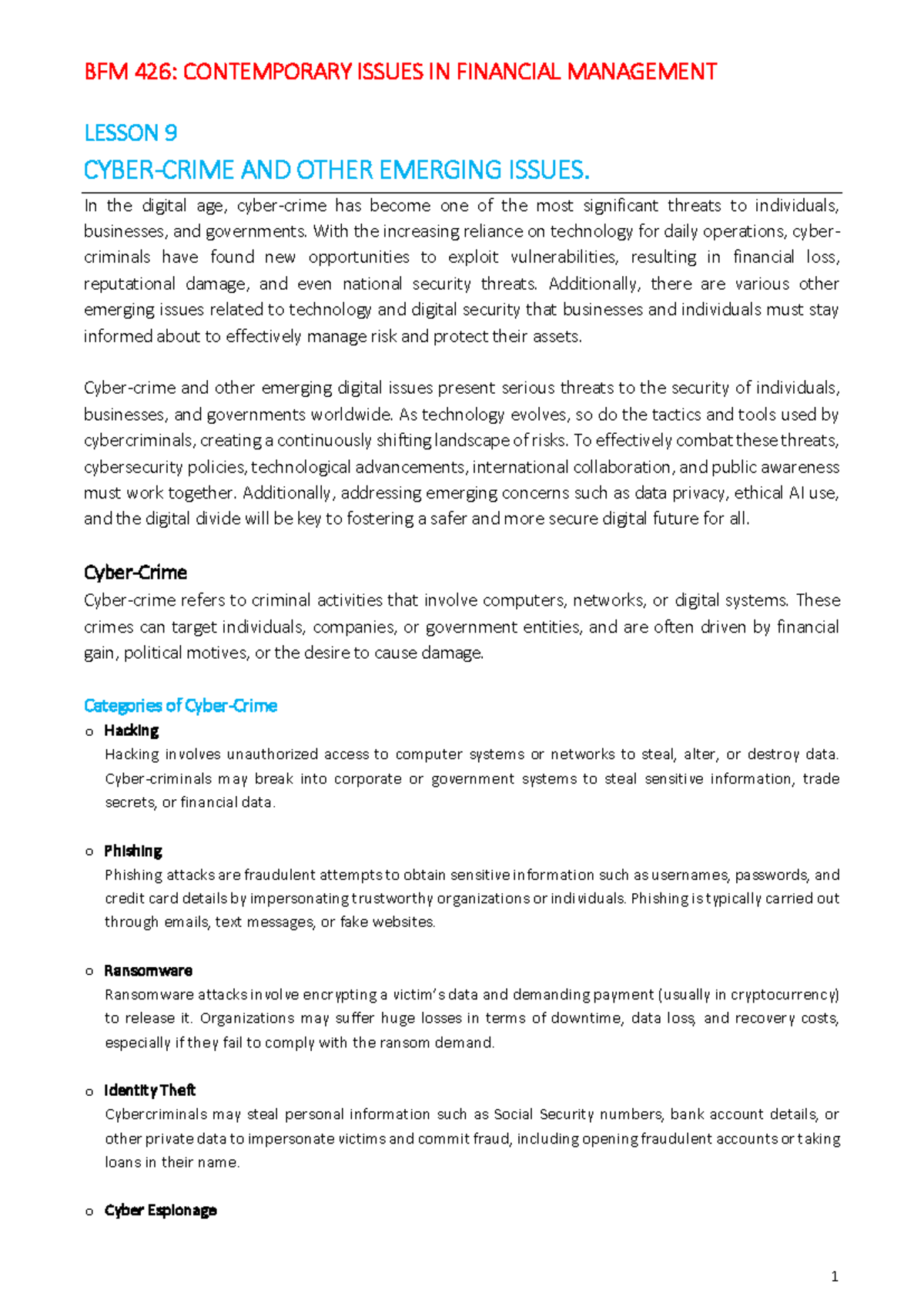 BFM 426: Contemporary Issues in Financial Management - Lesson 9 on ...