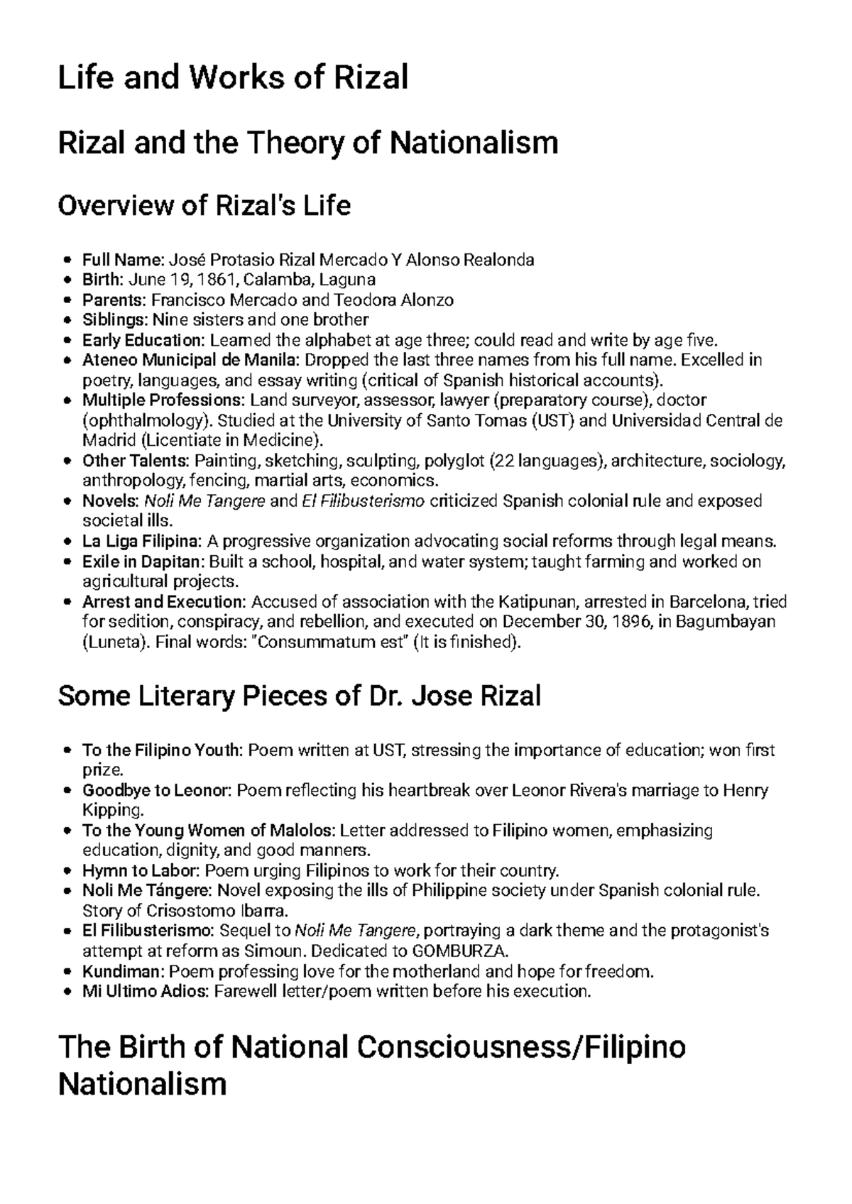 Life and Works of José Rizal: A Comprehensive Study Guide - Studocu
