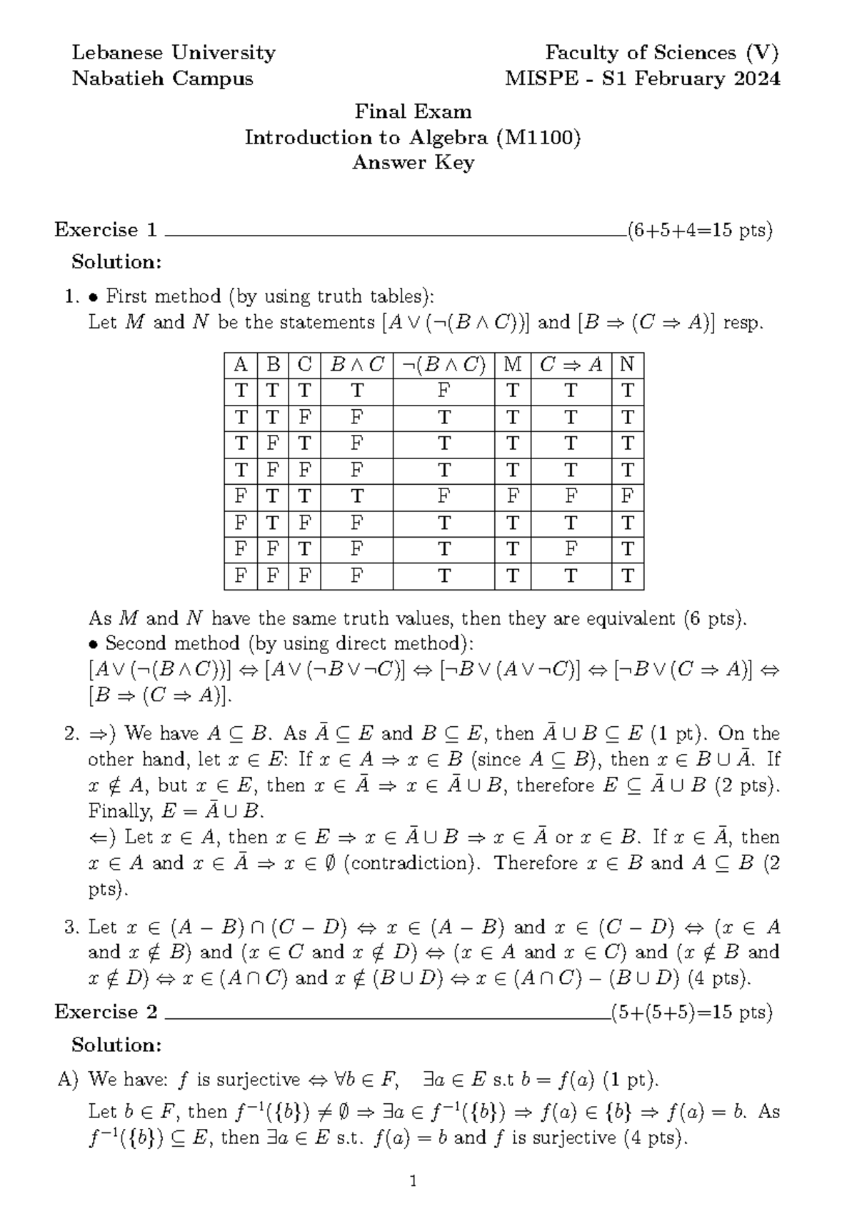 M1100 Final Exam Answer Key - Introduction to Algebra (S1) - Studocu