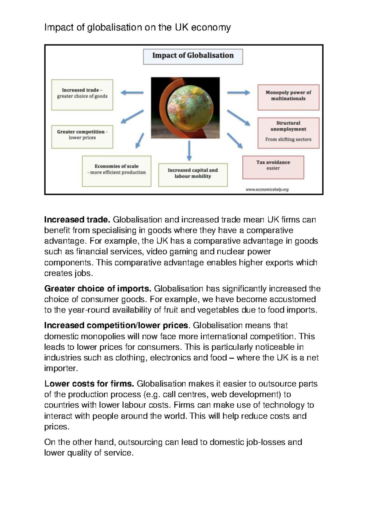 Impact of Globalisation - Globalisation and increased trade mean UK ...