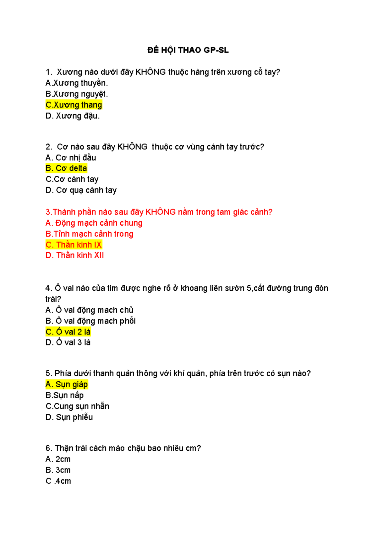 Đề Thi Giữa Kỳ GP SL - Gdgb: Câu Hỏi Về Giải Phẫu và Sinh Lý - Studocu
