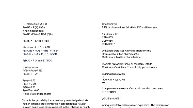 STAT2040 Midterm 1 Cheat Sheet: Probability & Statistics Concepts - Studocu