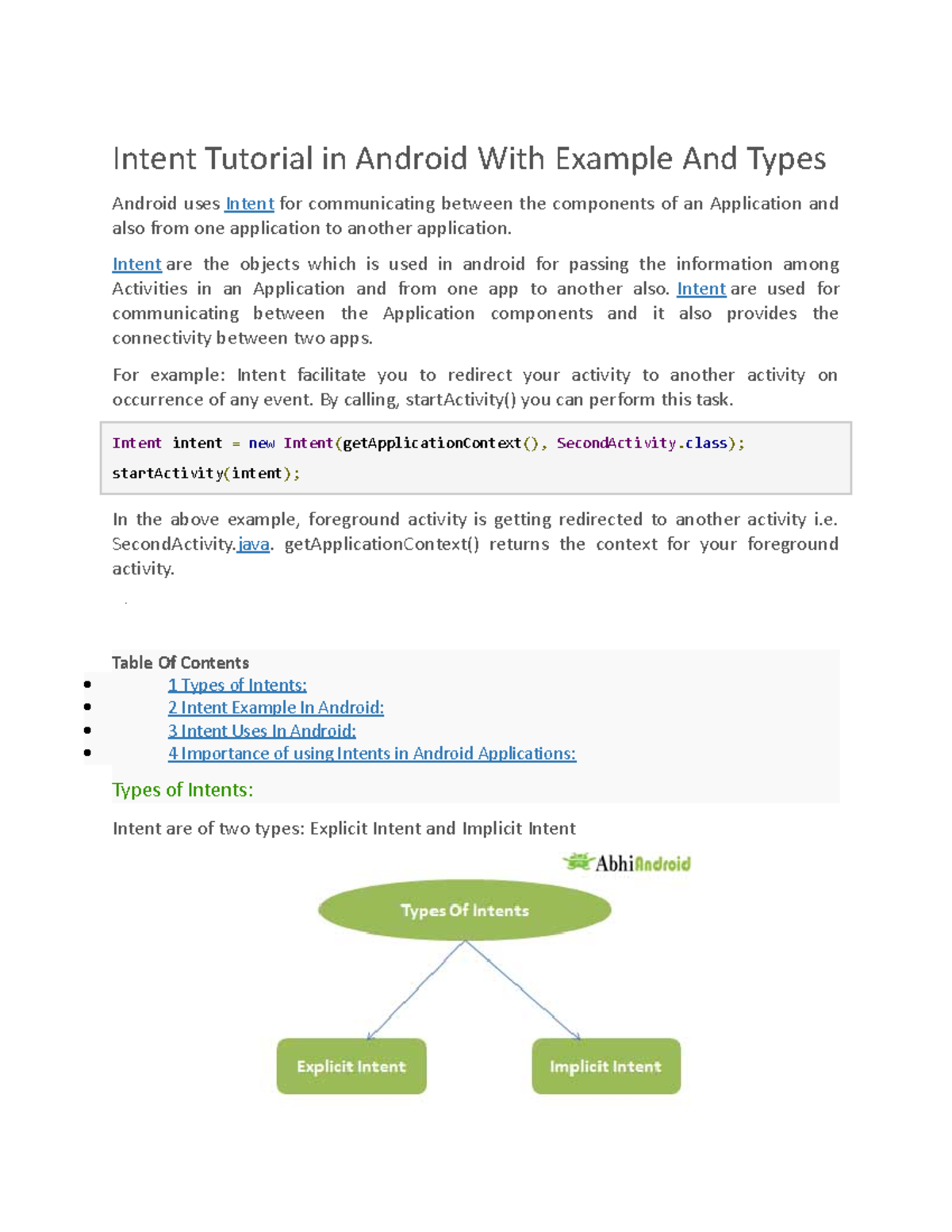 Intent Tutorial in Android With Example And Types - Intent are the ...