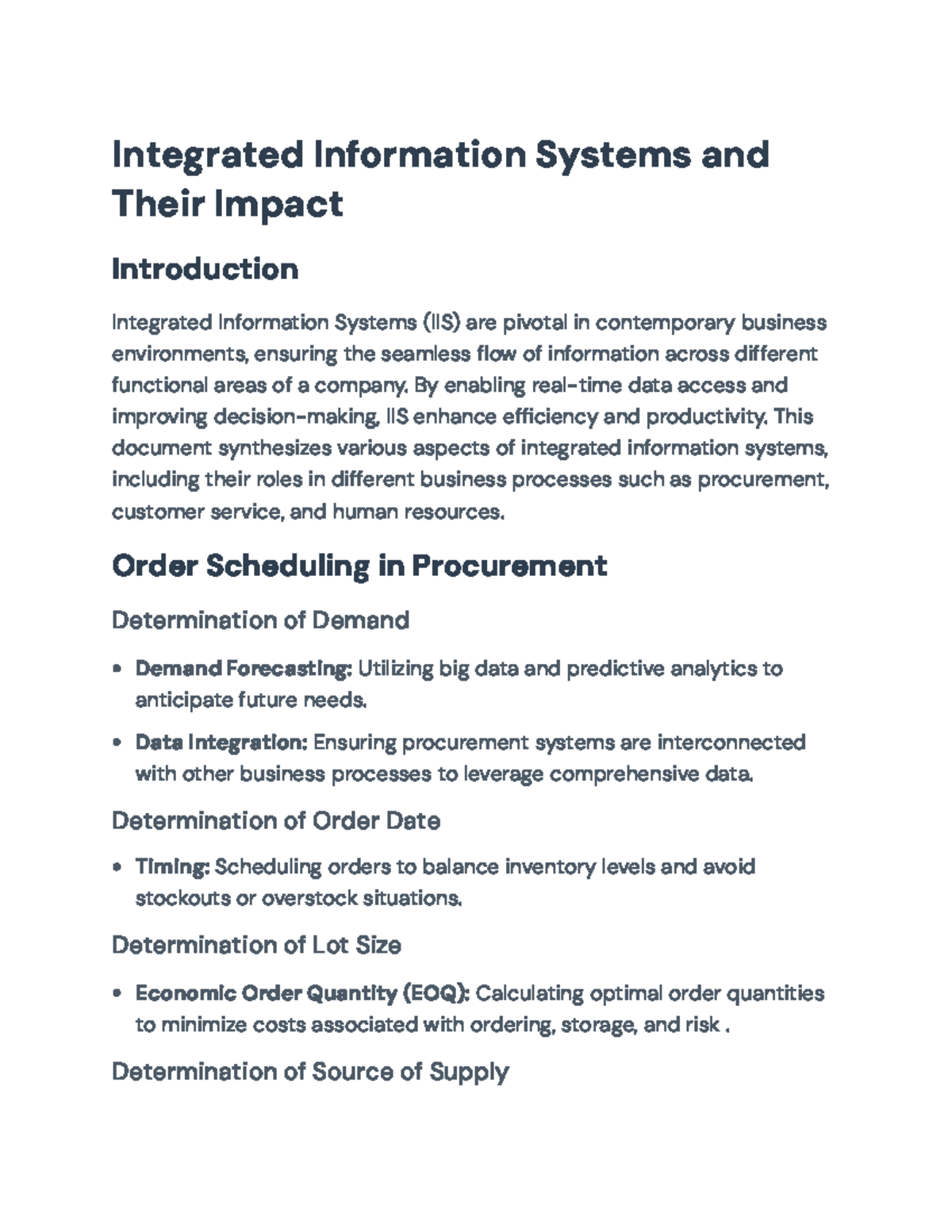 Integrated Information Systems (IIS) Impact on Business Processes - Studocu