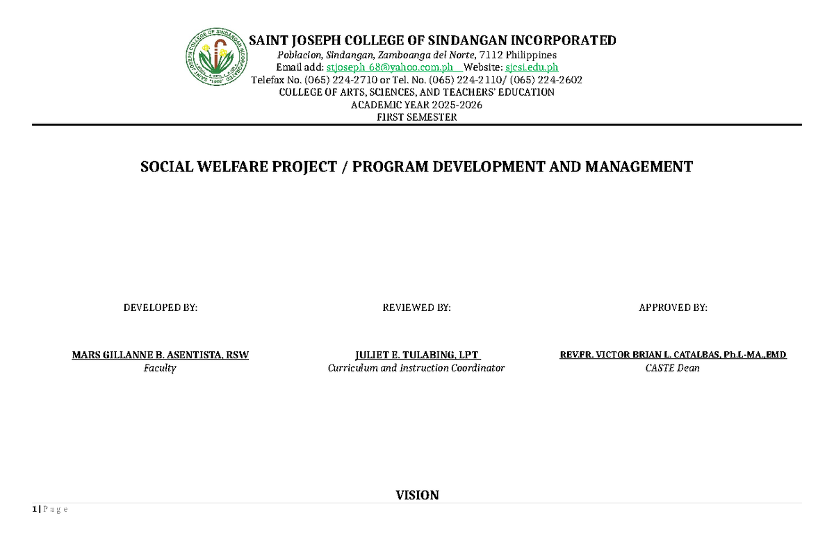 Social Welfare Project Program Development & Management Syllabus (SW ...