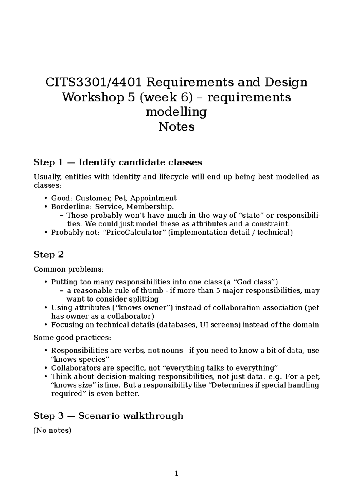 Week 06 Workshop 5: Requirements Modelling Notes - Studocu
