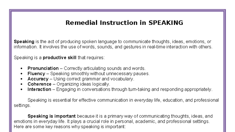 EL 121 SEMI Final Exam: Mastering Speaking Skills and Challenges - Studocu