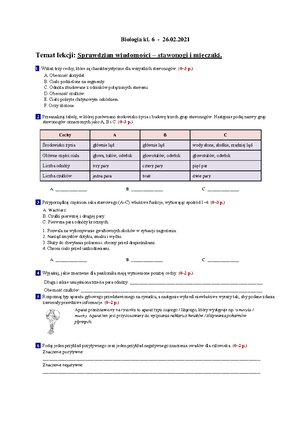 3. Komórka – podstawowa jednostka życia Test (z widoczną punktacją