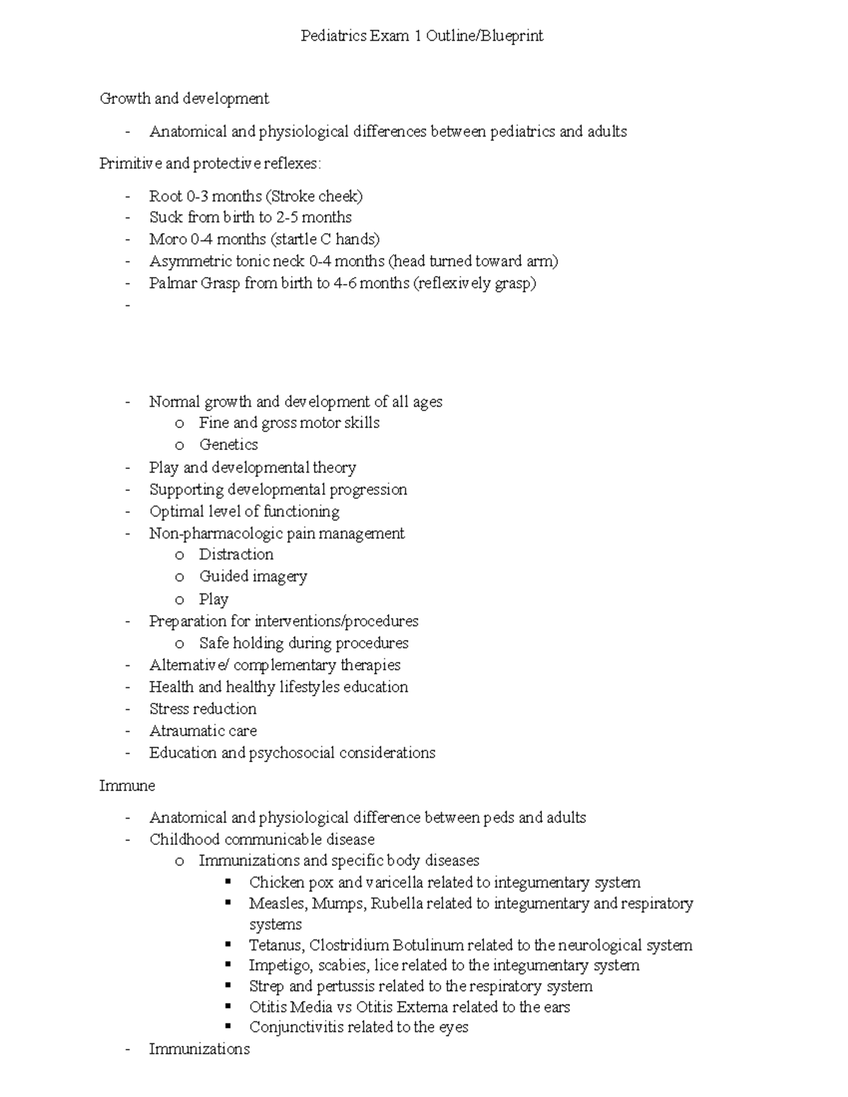 Pediatrics Exam 1 Blueprint Overview NUR283 - Studocu